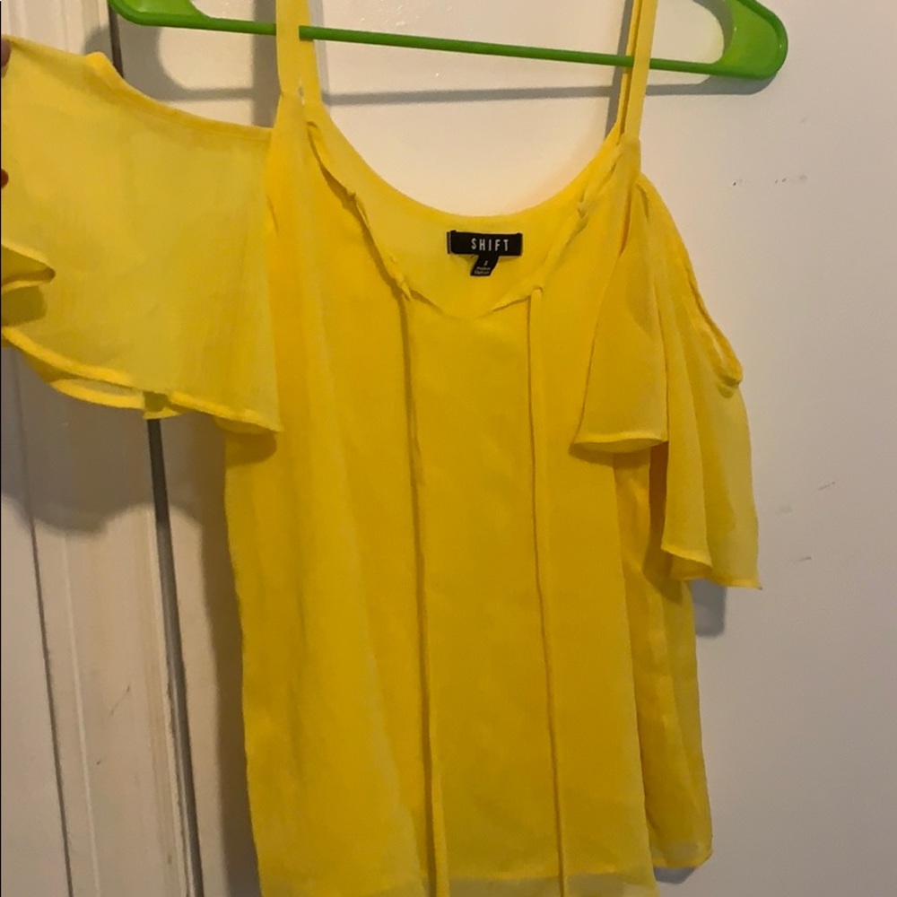 Cold shoulder yellow dressy top